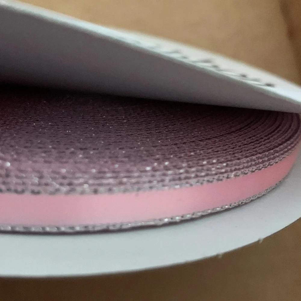 Pink Roll Satin Ribbon with Silver Edging 50 yds.